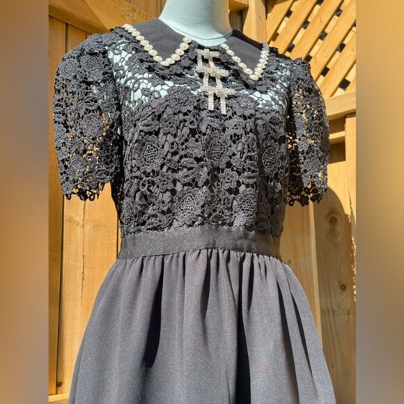 🆕 SELF PORTRAIT 🧿 NWOT Black Guipure Diamante Lace Mini Dress - Sz UK 10 US 6 - Picture 11 of 15